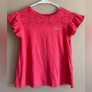 Girls' DKNY Hot Pink Lace Sleeve Short Sleeve Top, Size L 12